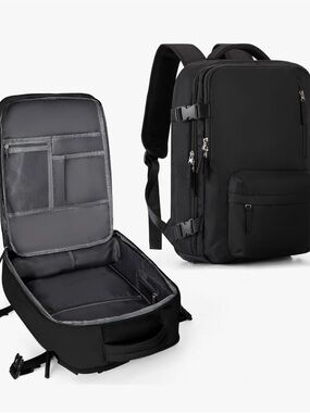 Black Travel Backpack with Organized Interior
